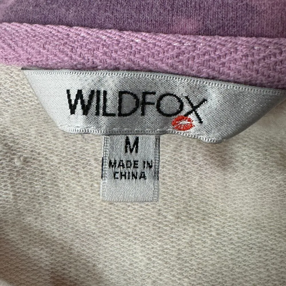 Wildfox Medium Cropped Sweatshirt Tie-Dye Stars Pullover Long Sleeve Slit Purple - Image 6