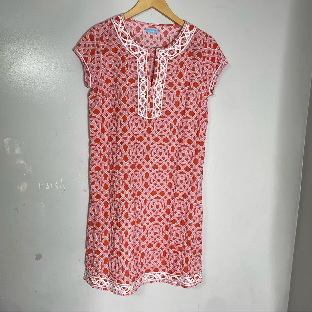 J. MCLAUGHLIN Geometric‎ Embroidered Mini Tunic Dress Preppy Beach Coastal XS - Image 2