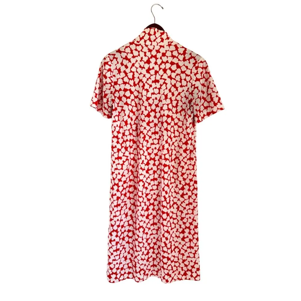 Vintage 70s Dress Polka Dot Womens Size Medium Day Dress Valentine White - Image 6