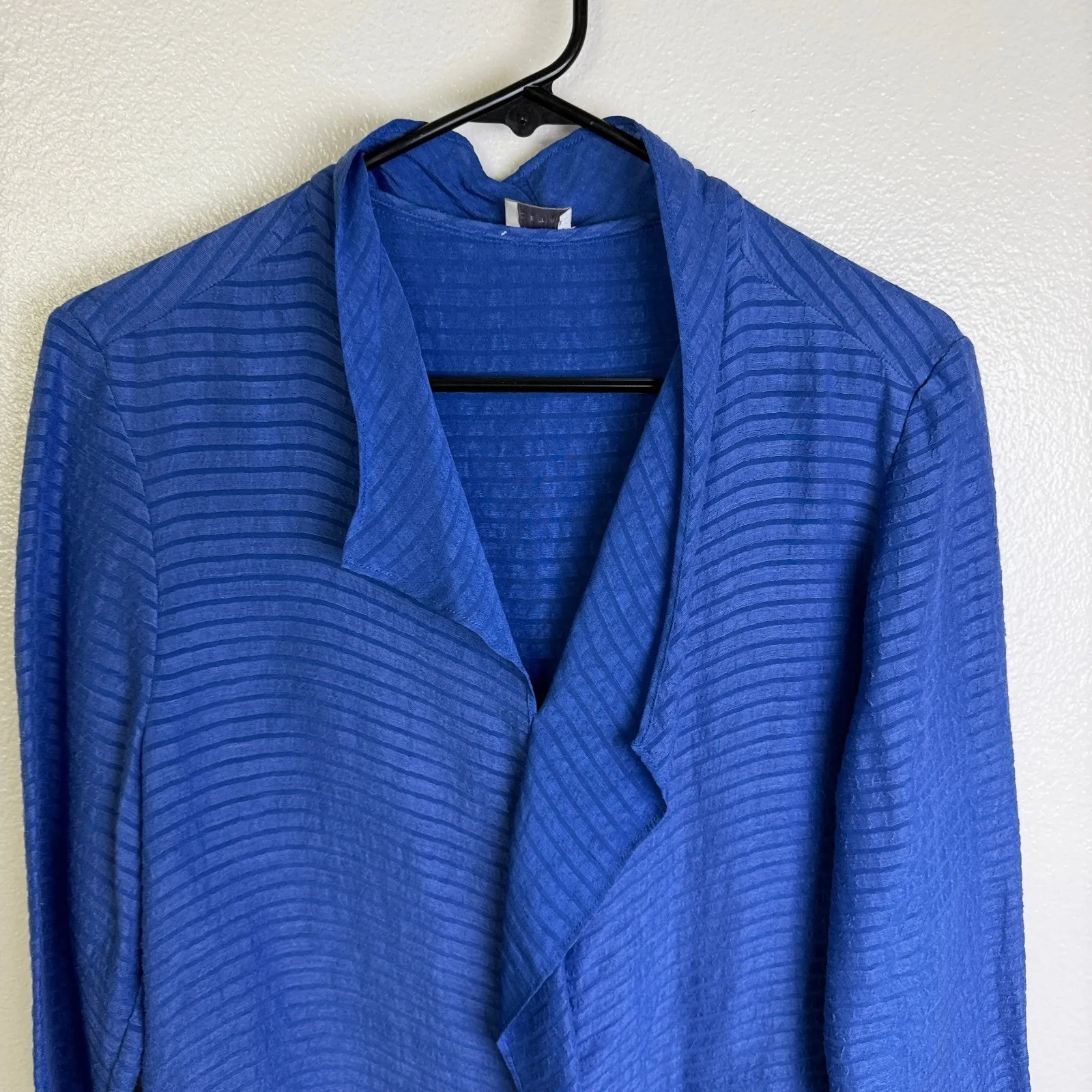 Poetry Silk Blouse Womens Size 8 Blue Top V Neck Shirt Ruffle Front Stripe Hemp - Image 5