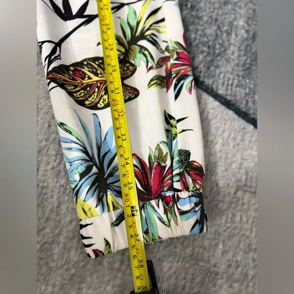New York & Company Tropical Print Pants Size XS White - Image 9