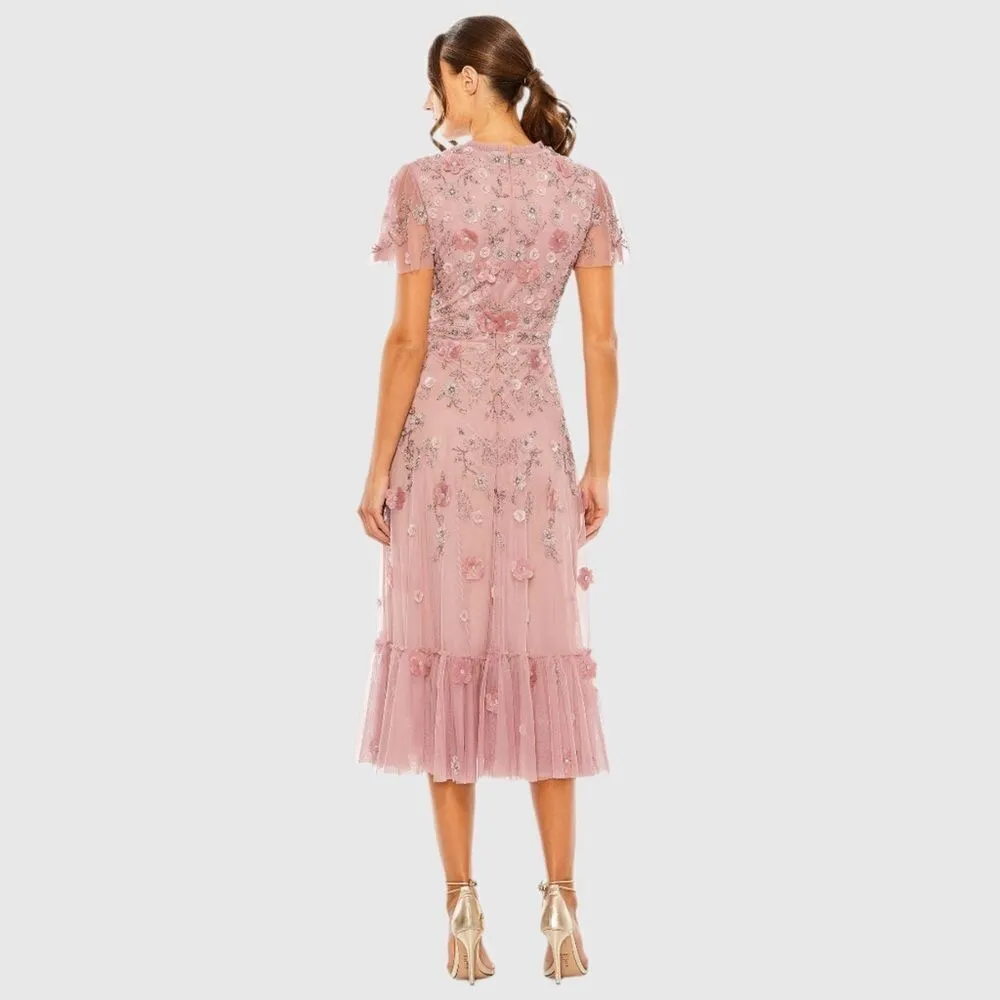 NWT Mac Duggal Embellished Illusion Cap Sleeve Column Gown Pink 2 - Image 5