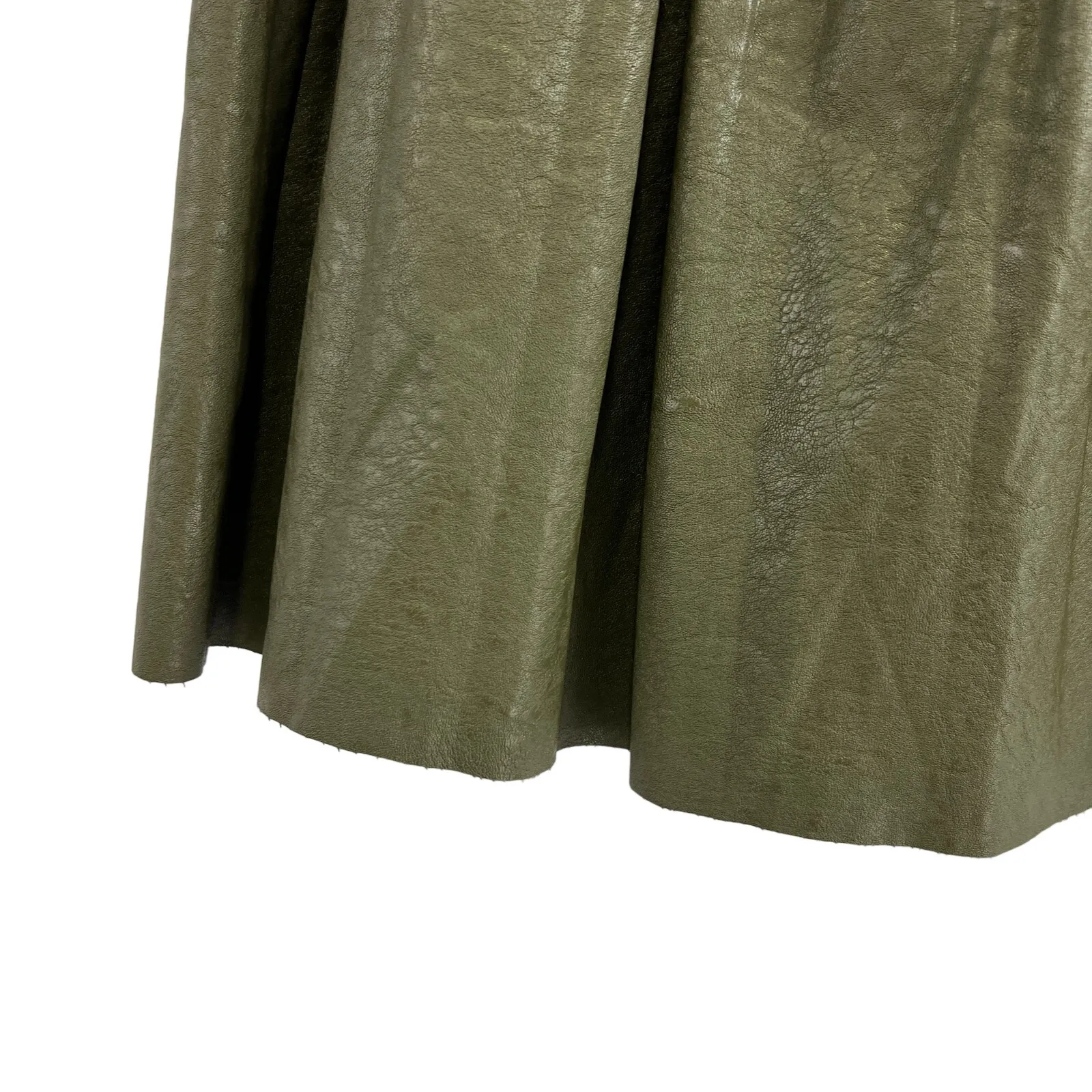 Anthropologie Faux Leather Olive Green Pleated Mini Skirt Women XS Indie Preppy - Image 10