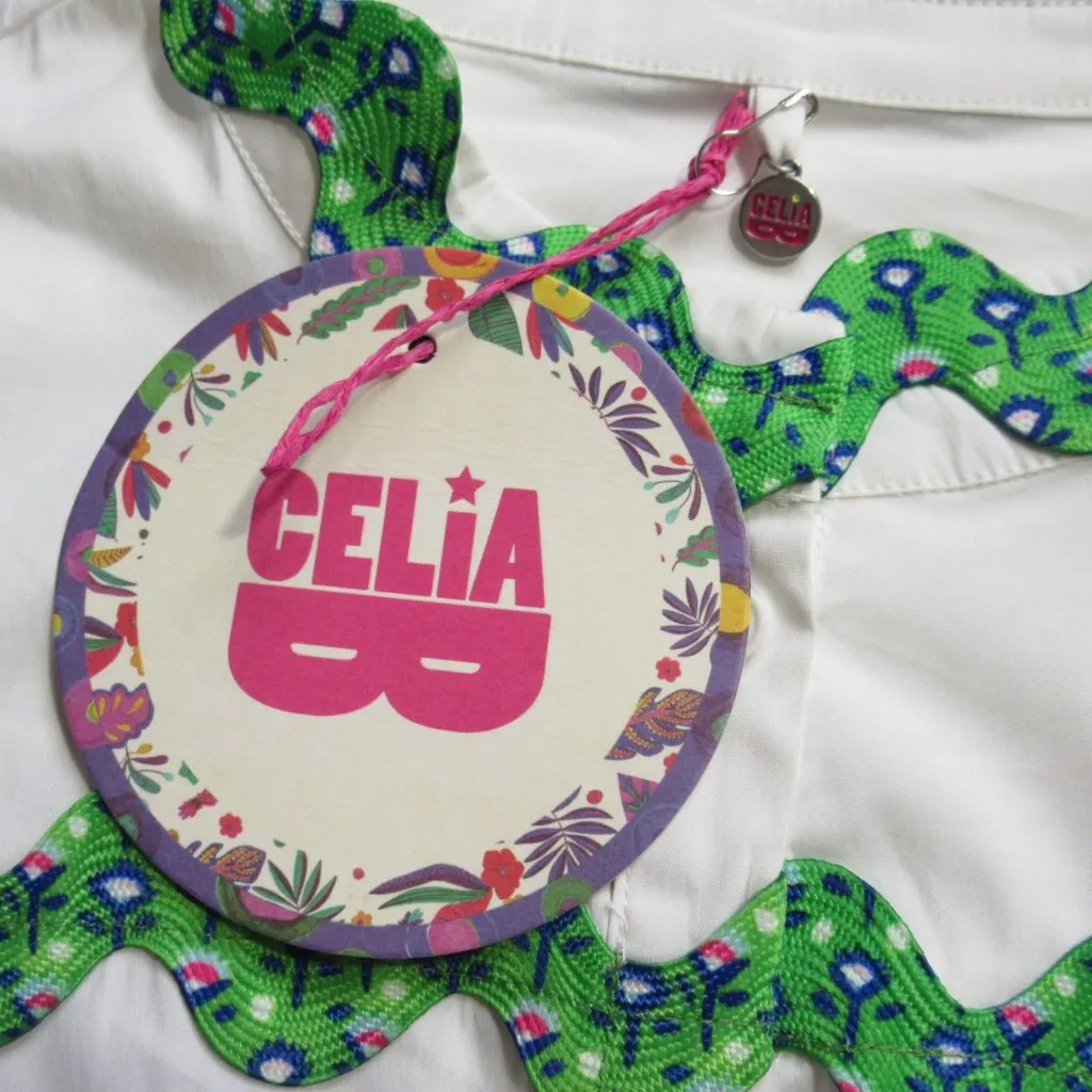 NWT CeliaB Victoria Midi in White Ric Rac Stretch Cotton Tiered Shirt Dress XL - Image 2