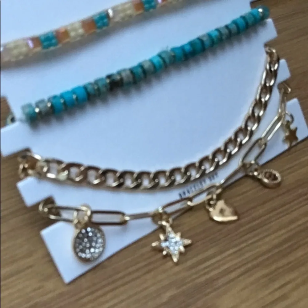 New 4 Piece Turquoise Gold Tone Chain Beads Bracelet Set - Image 3