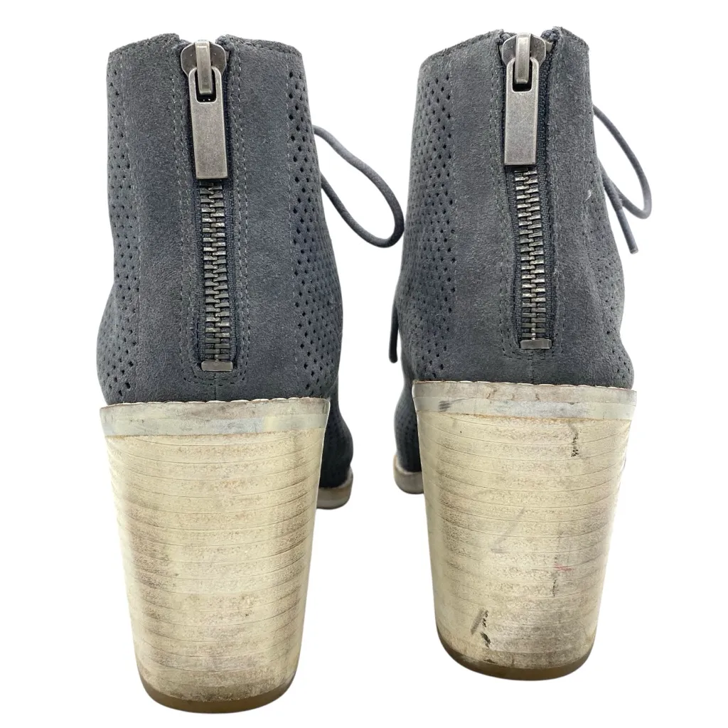 Dolce Vita More Gray Perforated Suede Leather Heeled Sandals Peep Toe Lace Up Size 9 - Image 4