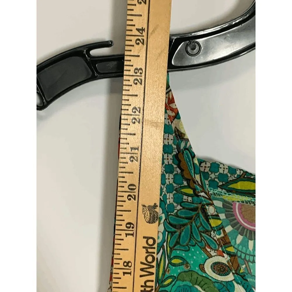 Umgee Women's Sleeveless Sheer Floral V-Neck Crochet Hem Racerback Green Top Size - Image 4