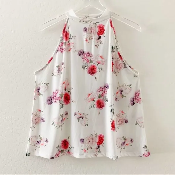 Milan Kiss white floral dressy high neck top Large - Image 3