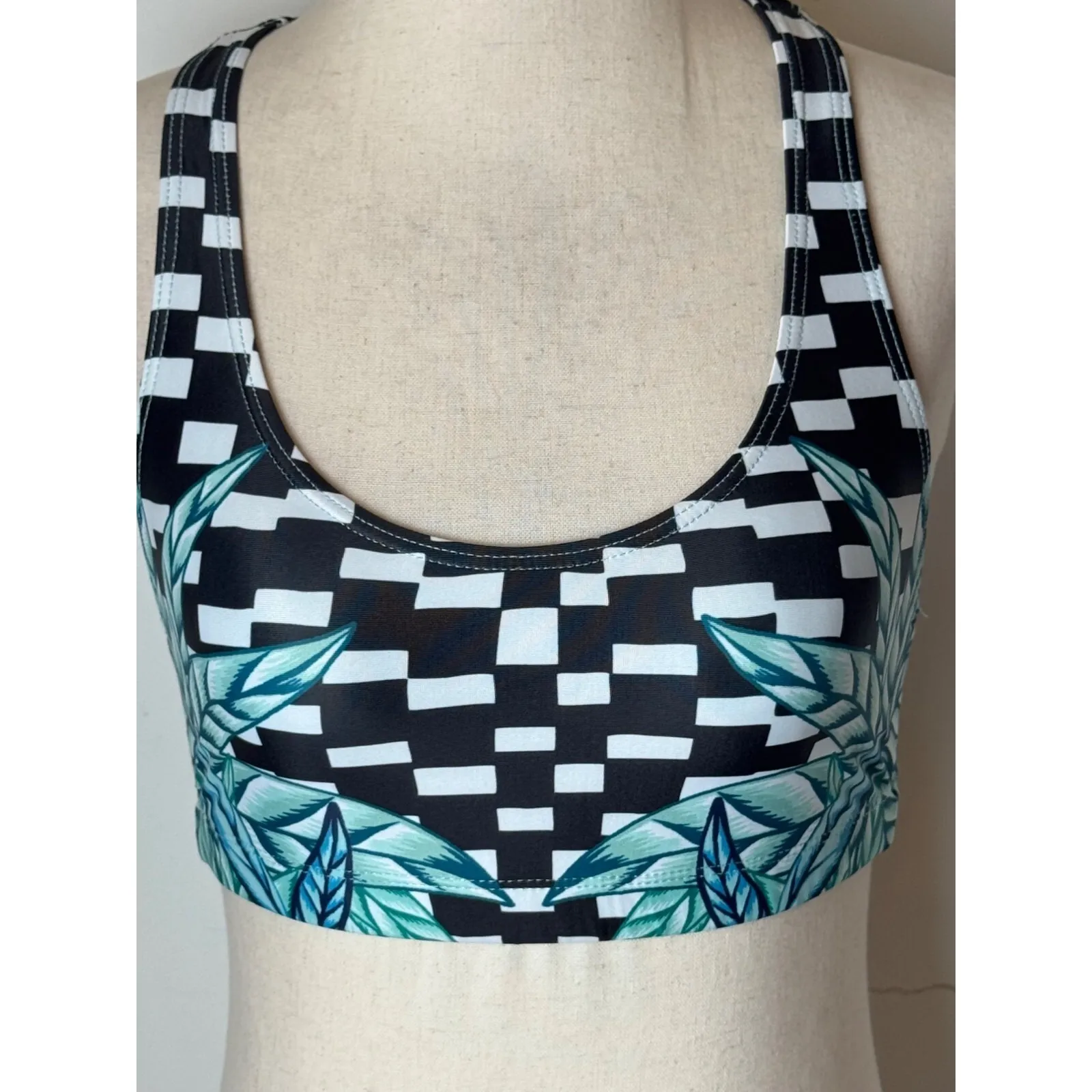 Mara Hoffman Sports Bra Women XS Blue Black Checked Active Combo Racerback - Image 8