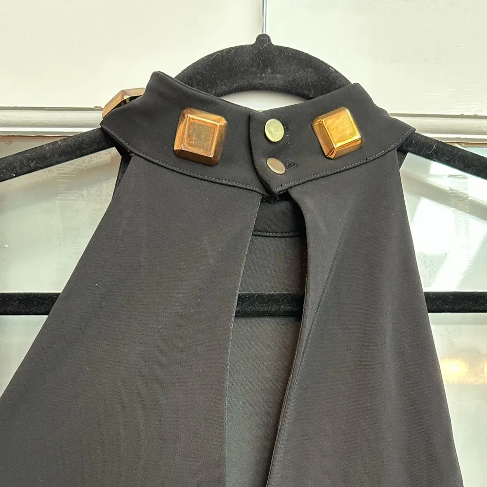 Vintage Boston Proper Black High Neck Midi Cocktail Dress Gold Stones Size 6 S - Image 6