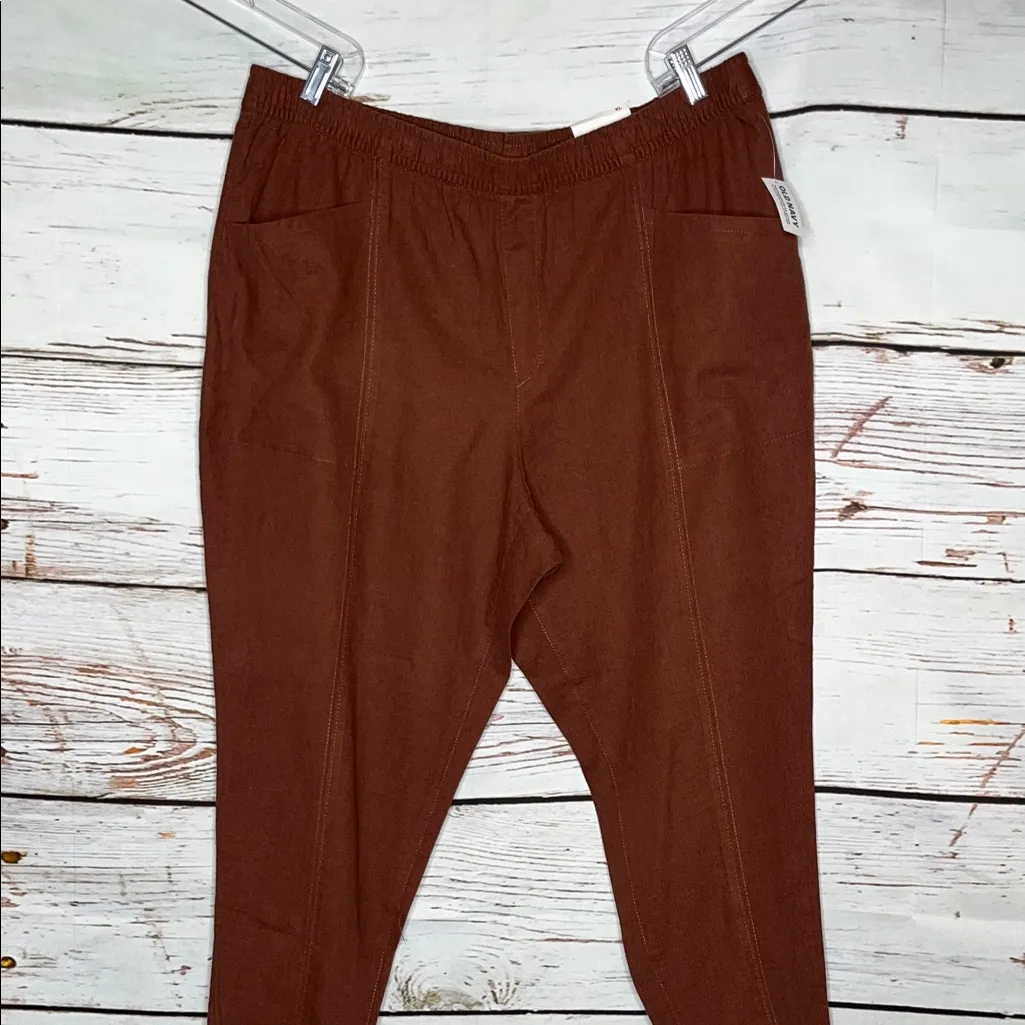 Old Navy NWT Size XL Root Beer Brown Linen Blend Pull On High Rise Crop Pants - Image 2