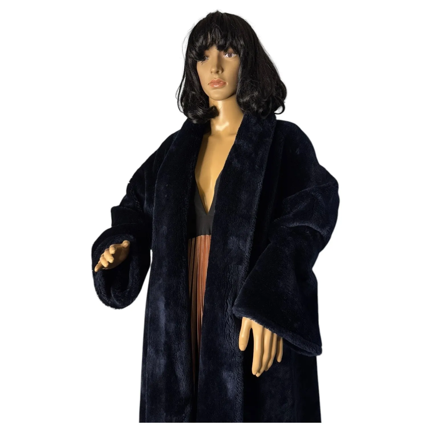 1950s Borgana Faux Fur Navy Plush Coat by Kraaton Fashions USA L - Image 16