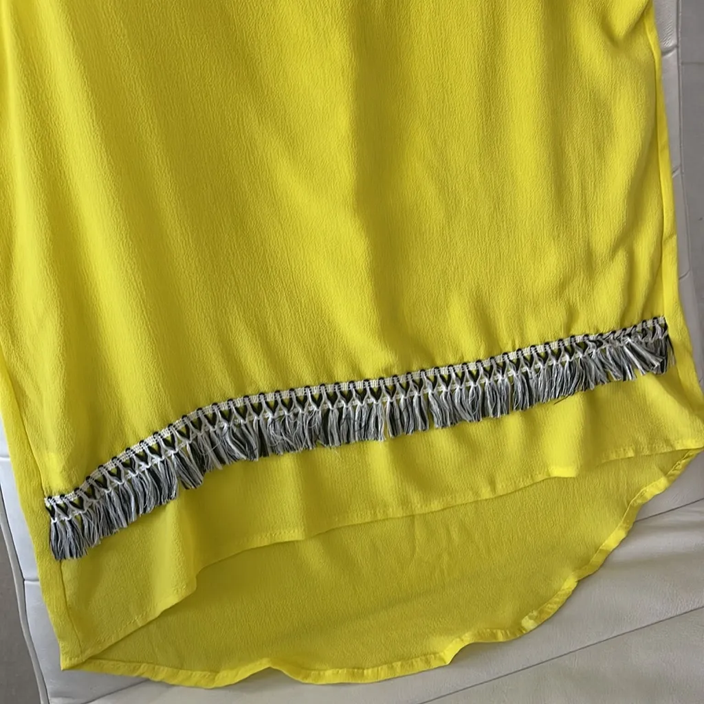 Women size small Boho bohemian yellow top with fringe ribbon detail on hem - Image 2