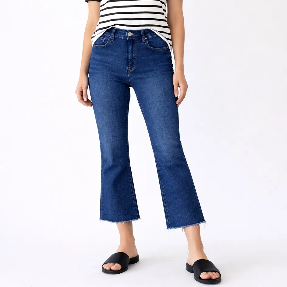 PAIGE High Rise Manhattan Cropped Kick Flare Jeans Pompeii Wash Raw Hem Size 33 - Image 13