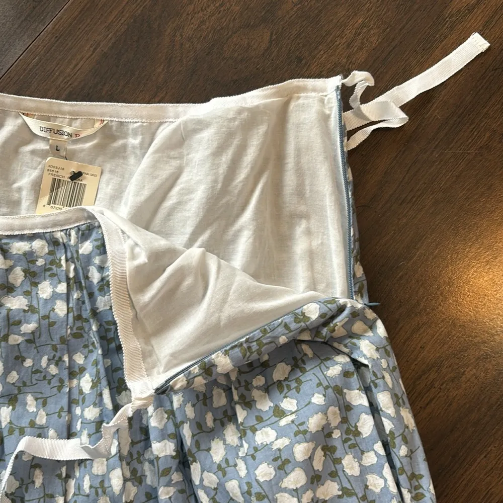 NWT Diffusion D Floral Mini Wrap Skirt Made in USA Cottage Core Soft Girl Sz L Blue Size L - Image 7