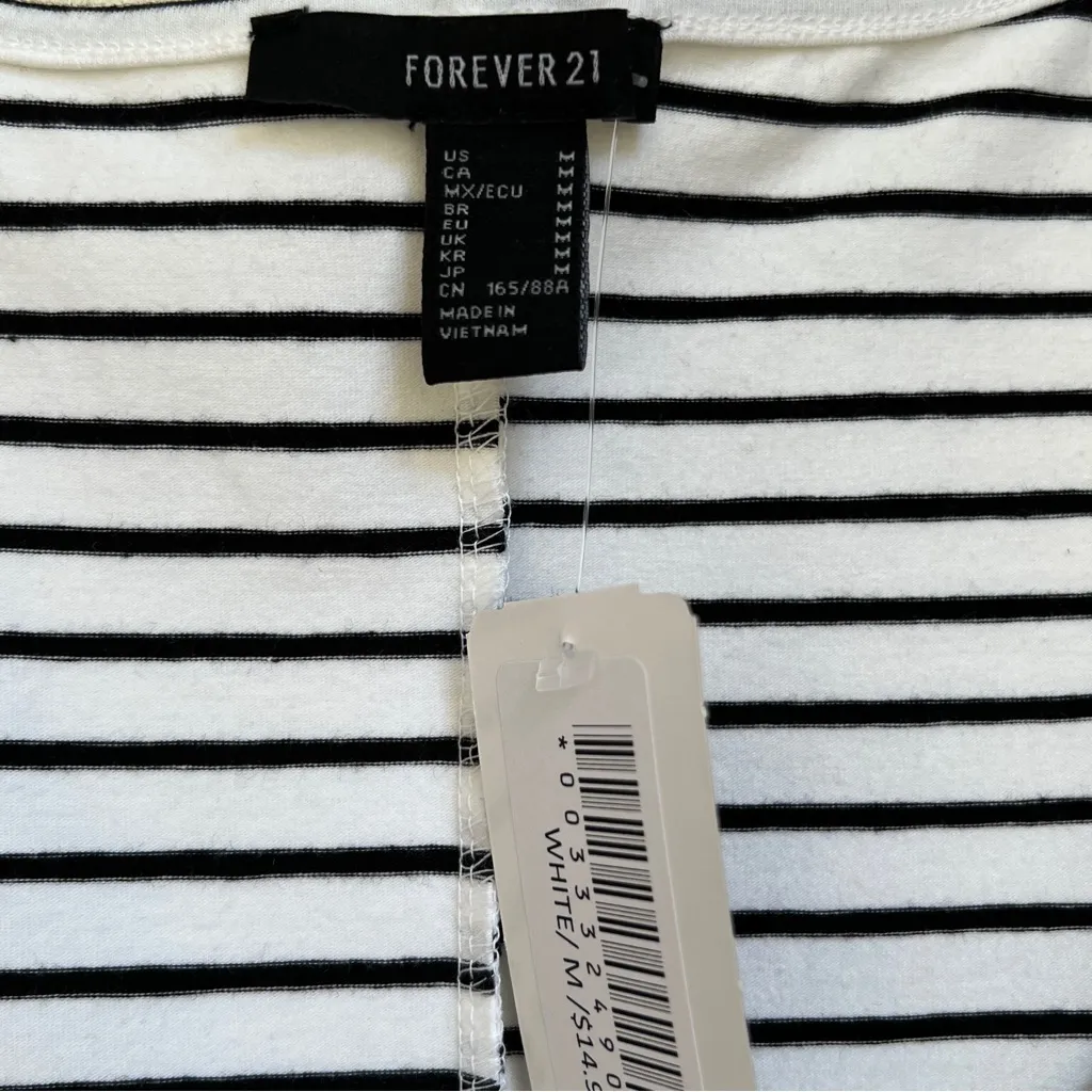 NEW Forever 21 Striped Black and White Bodycon Midi Dress Medium - Image 2