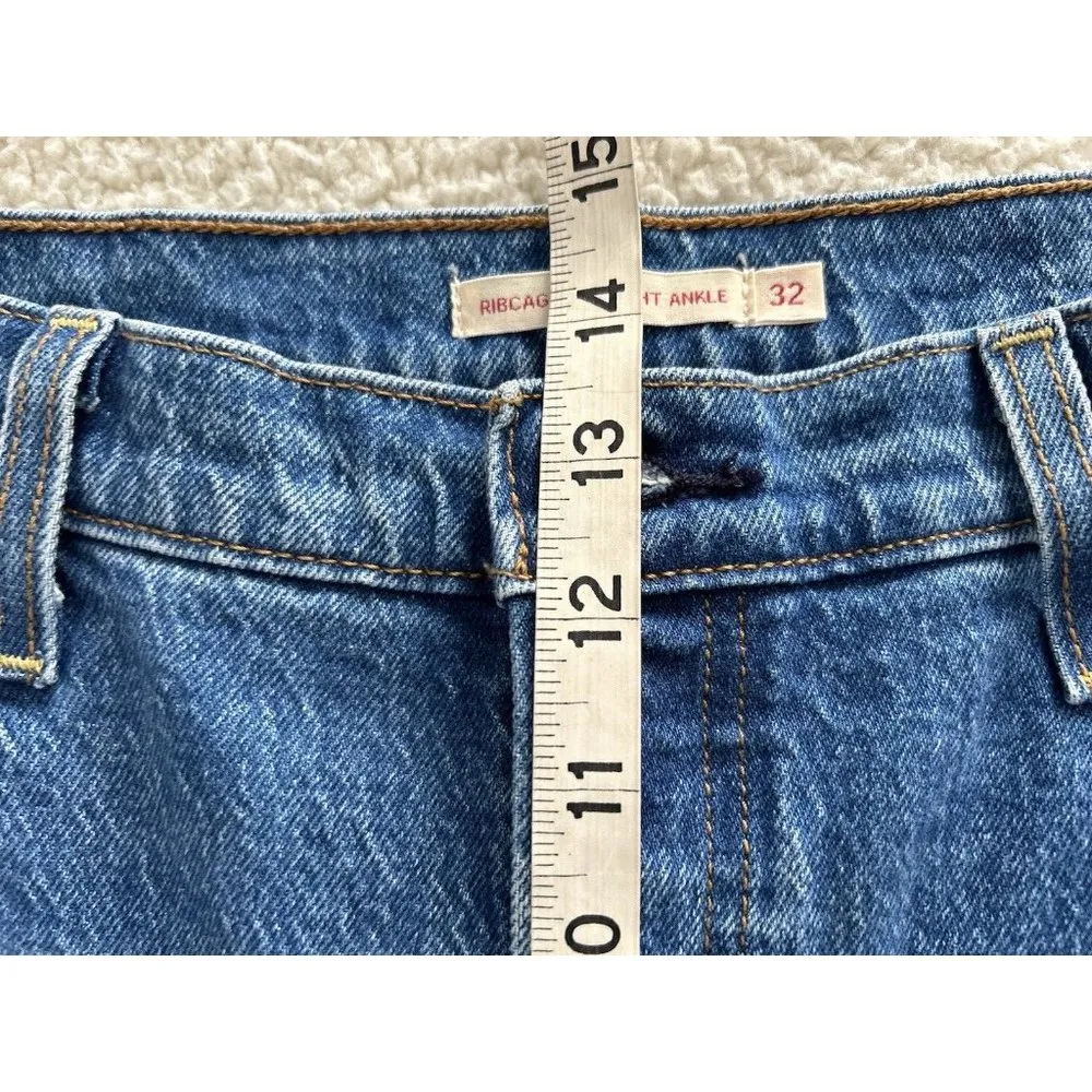 LEVI Strauss Co Rib Cage Straight Leg Distressed Cropped Ankle Blue Jeans 32/27 - Image 12