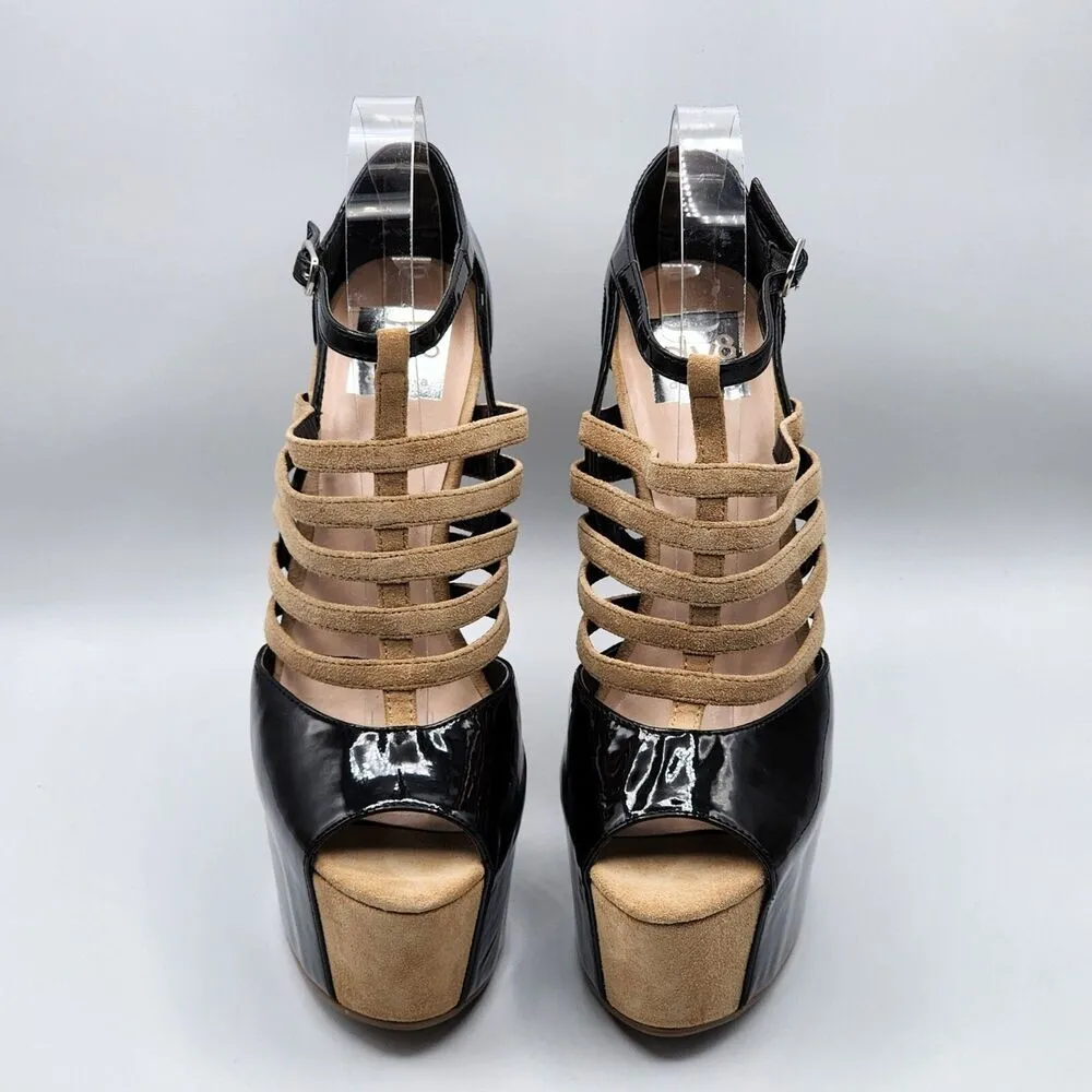 DV8 Dolce Vita Harleta Suede Nude Black Heels Open Toe Retro Strappy Shoes 7.5 - Image 3