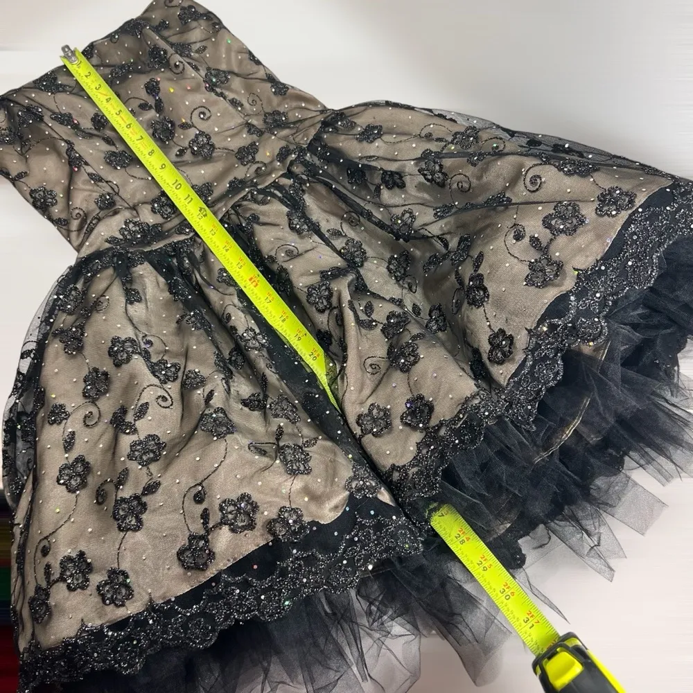 Jessica McClintock Strapless Black Gold Lace Tulle Sparkle Prom Party Dress - Image 11