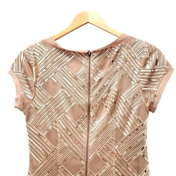 Eliza J Lattice Pattern Sequin Sheath Dress Rose Gold Taupe Women’s Size 6 - Image 9
