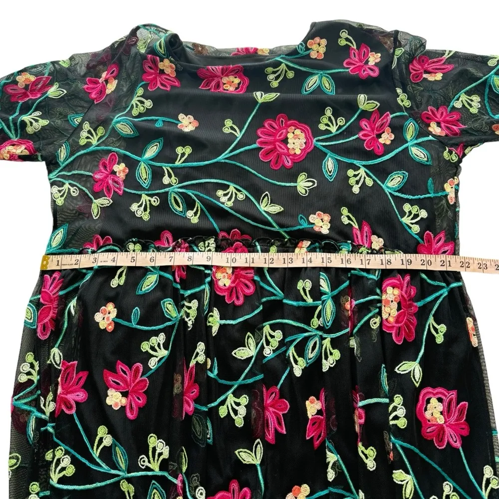 ROSIE & CLAIRE Plus Size 3X Embroidered Mesh Layered‎ Floral Maxi Dress Mariachi Black - Image 8