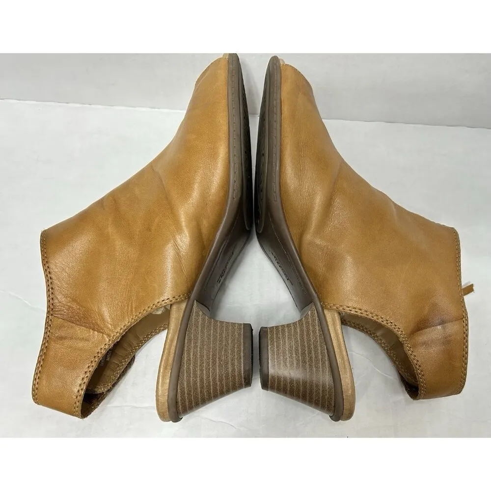 EARTH Kristy Leather Peep Toe Bootie Shoe Size 8D Wide Sand Camel Brown 2” Heel - Image 6