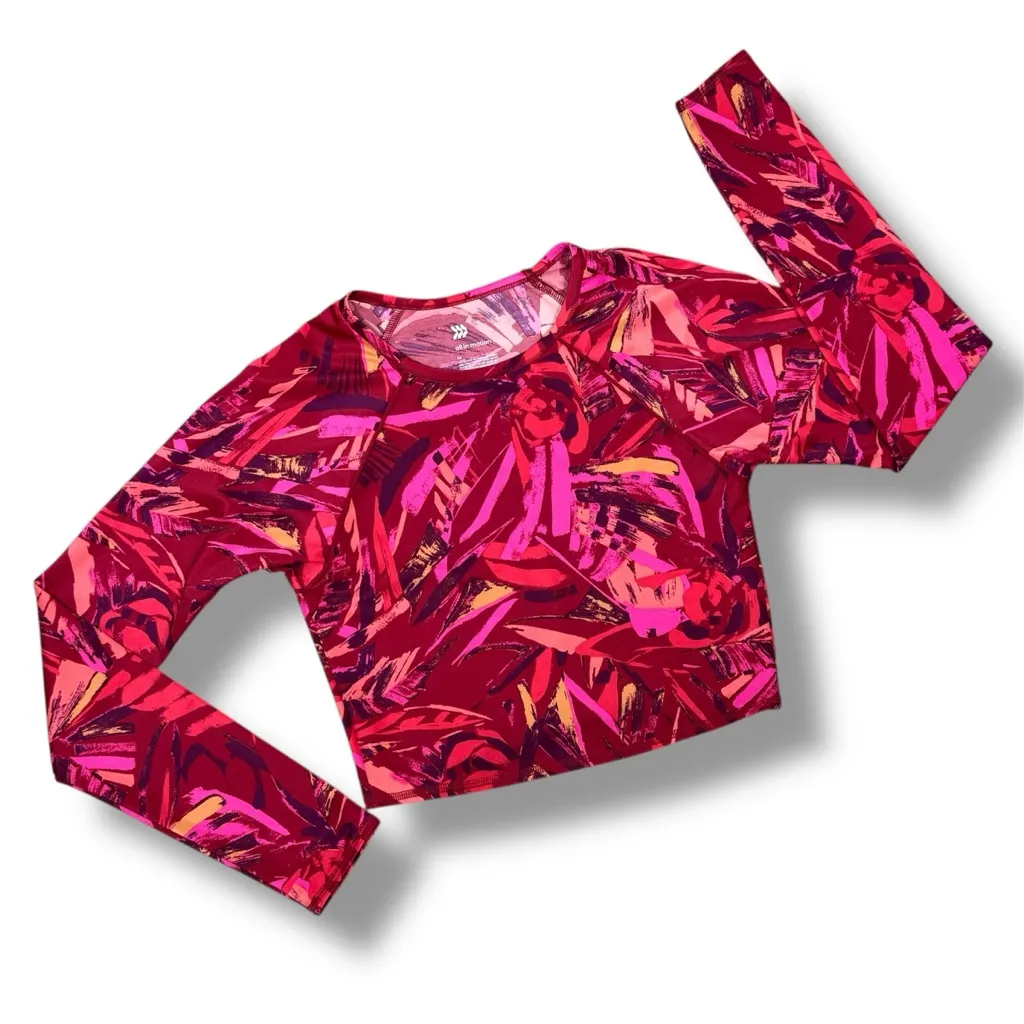 All In Motion Printed Rash Guard Cropped Swim Shirt Red Pink Multi Medium - Image 12