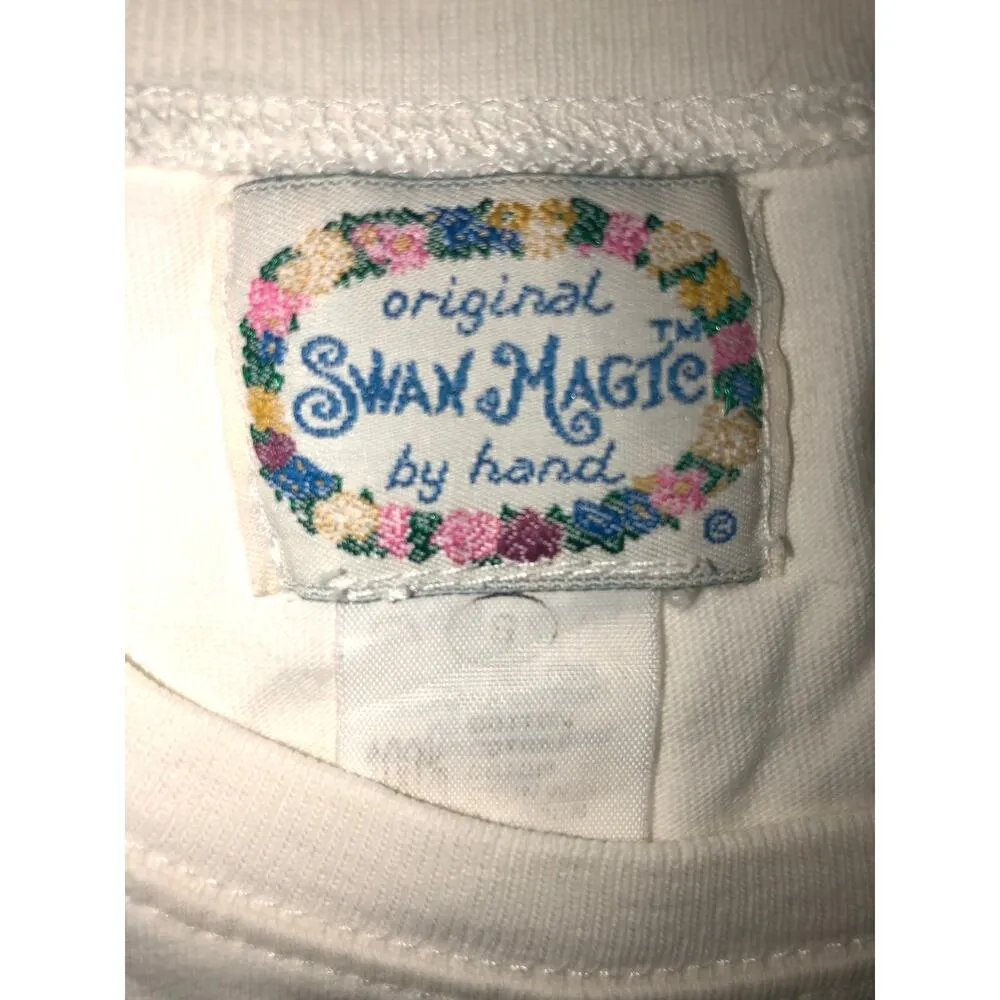 Swan Magic Embroidered Butterflies Shirt Tee 1994 Size S Vintage Cotton White - Image 6