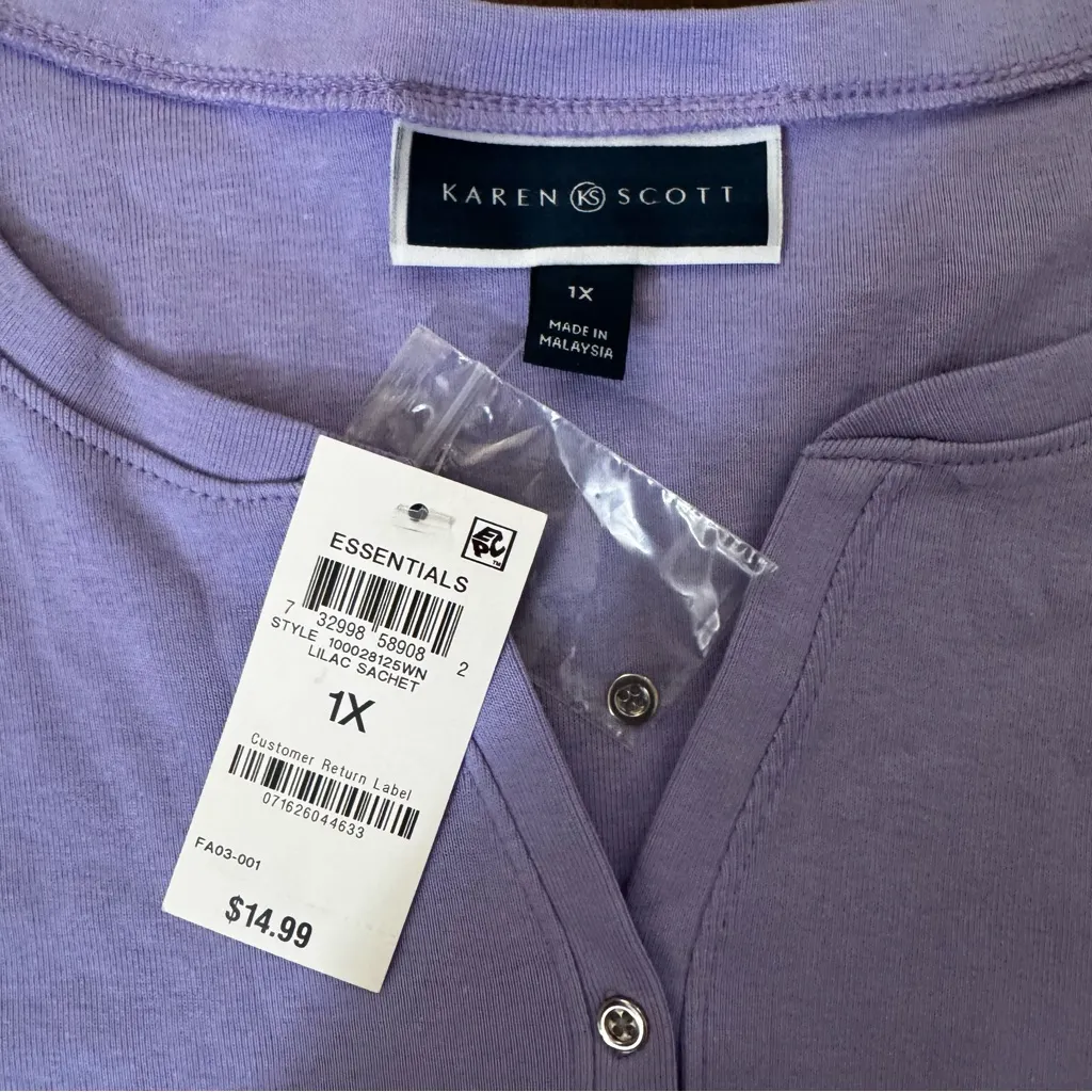KAREN SCOTT lavender short sleeve top, plus size 1X, NWT - Image 4