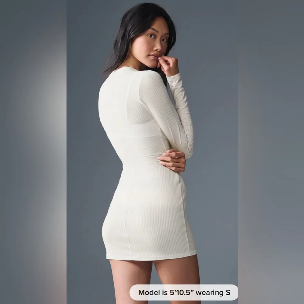 Alo Yoga NWT Ribbed Sea Coast Long Sleeve Dress Ivory Size L - Image 3