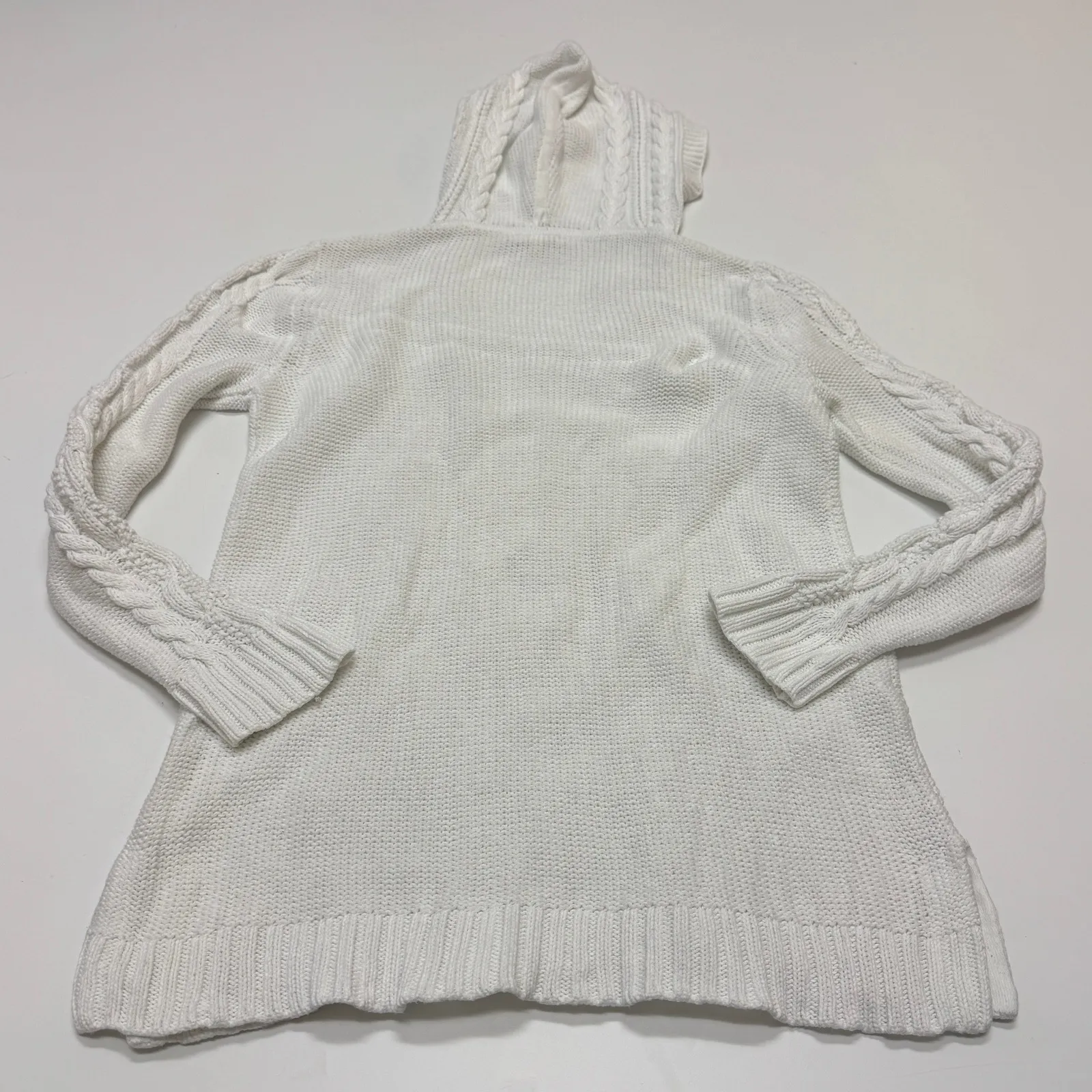 KINROSS Sweater Womens Medium White Cable Knit Hooded Cotton - Image 2