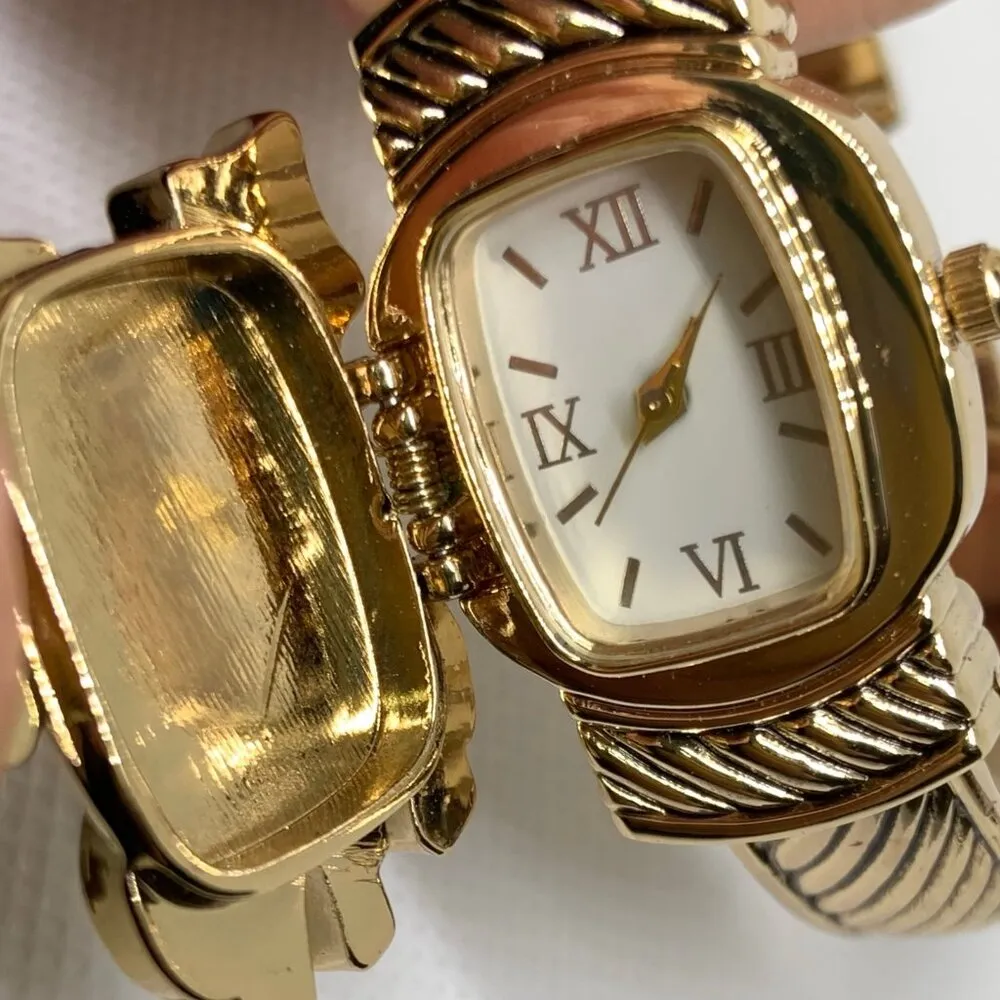 Women Wrist Watch Mistletoe Green Faux Pearls Rhinestones Gold tone 23mm running - Image 2