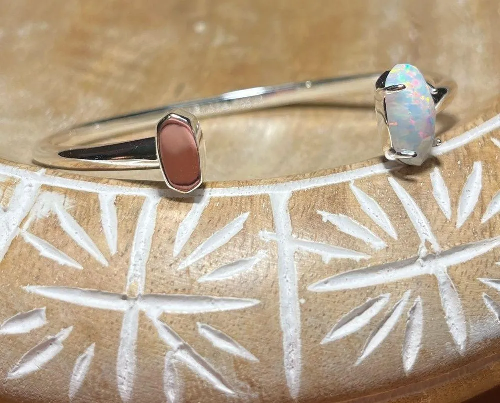 Kendra Scott Vada Silver Cuff Bracelet in White Kyocera Opal RARE - Image 3