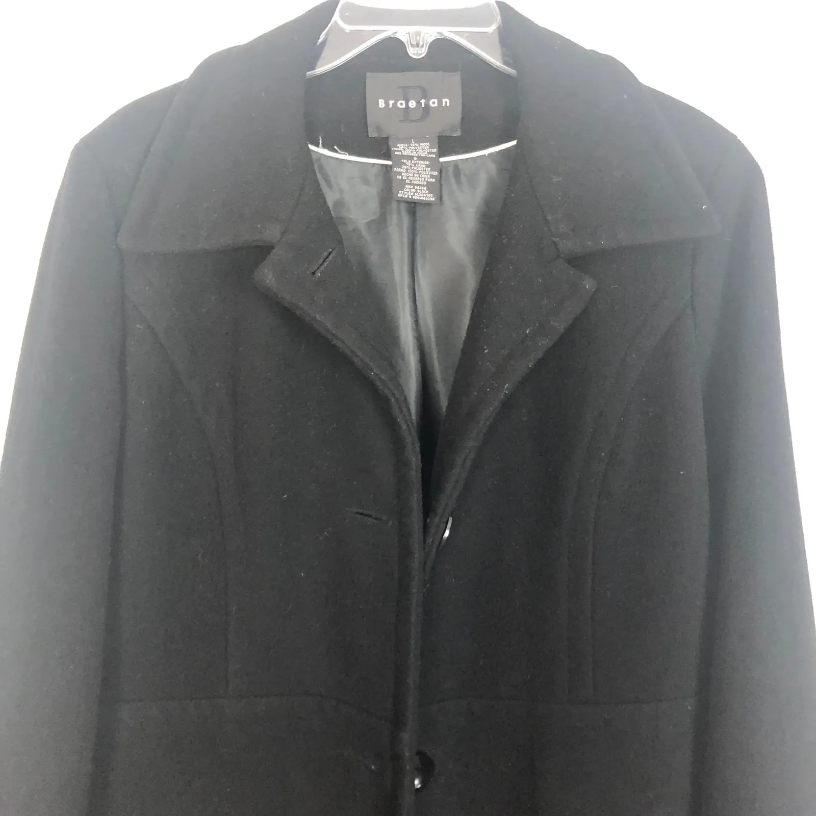 Braetan Womens Long Old Money Wool Pea Coat Large Formal Professional Outdoors Black - Image 3