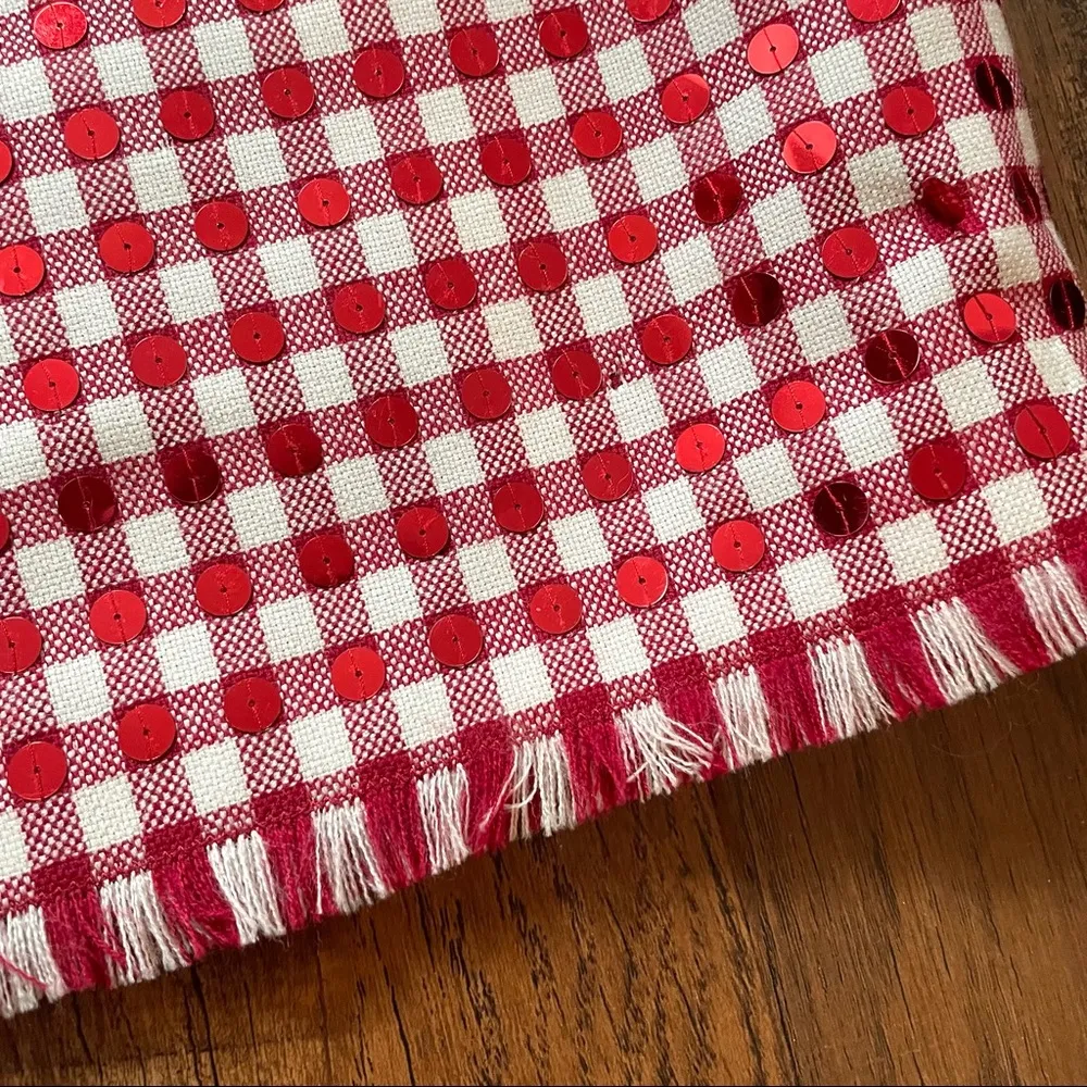 MOSCHINO red/ecru gingham, sequins halter dress, size US 8/IT 42, made in Italy - Image 13