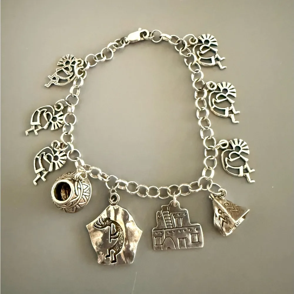 Southwestern Charm Bracelet 925 Sterling Silver Kokopelli & Other Unusual Charms - Image 3