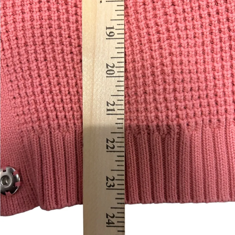 KATE HILL pink button down Funnel Neck Waffle Knit cardigan measurements in pic - Image 5