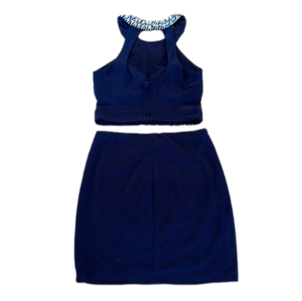 𝅺B DARLIN Navy blue halter top MINI SKIRT DRESS homecoming formal wedding guest - Image 2