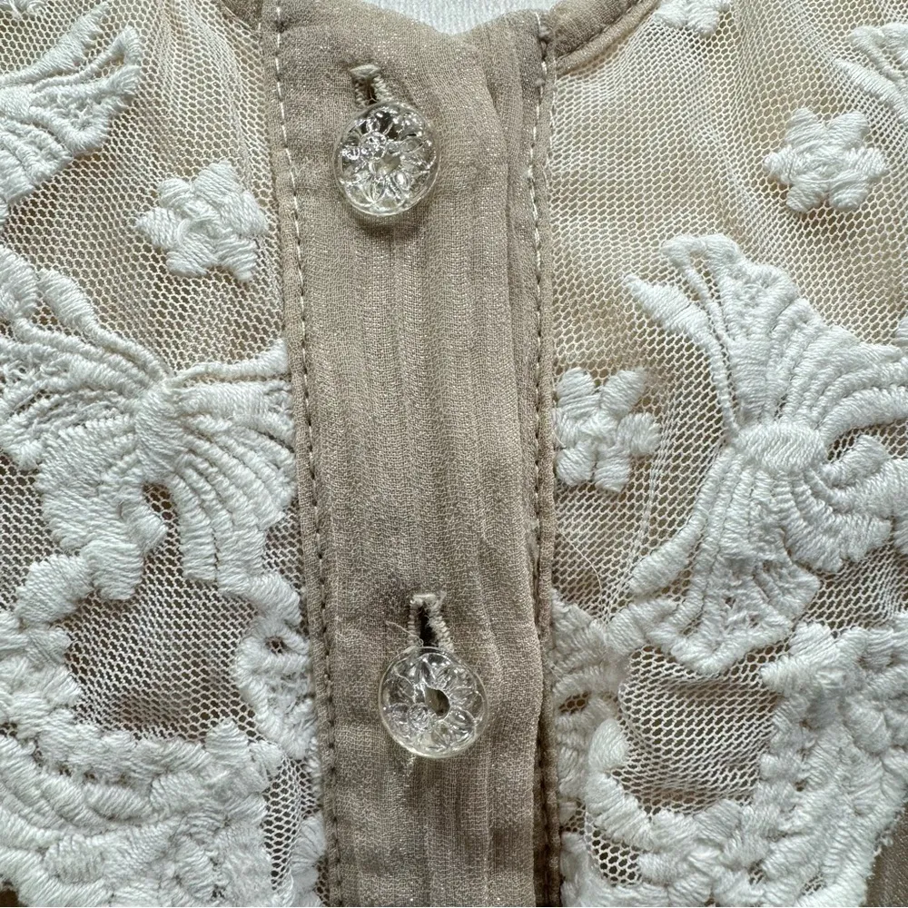 Beige Chiffon Lace Bell Sleeve Top Young Essence Fairy Regency Victorian Medium Tan - Image 4