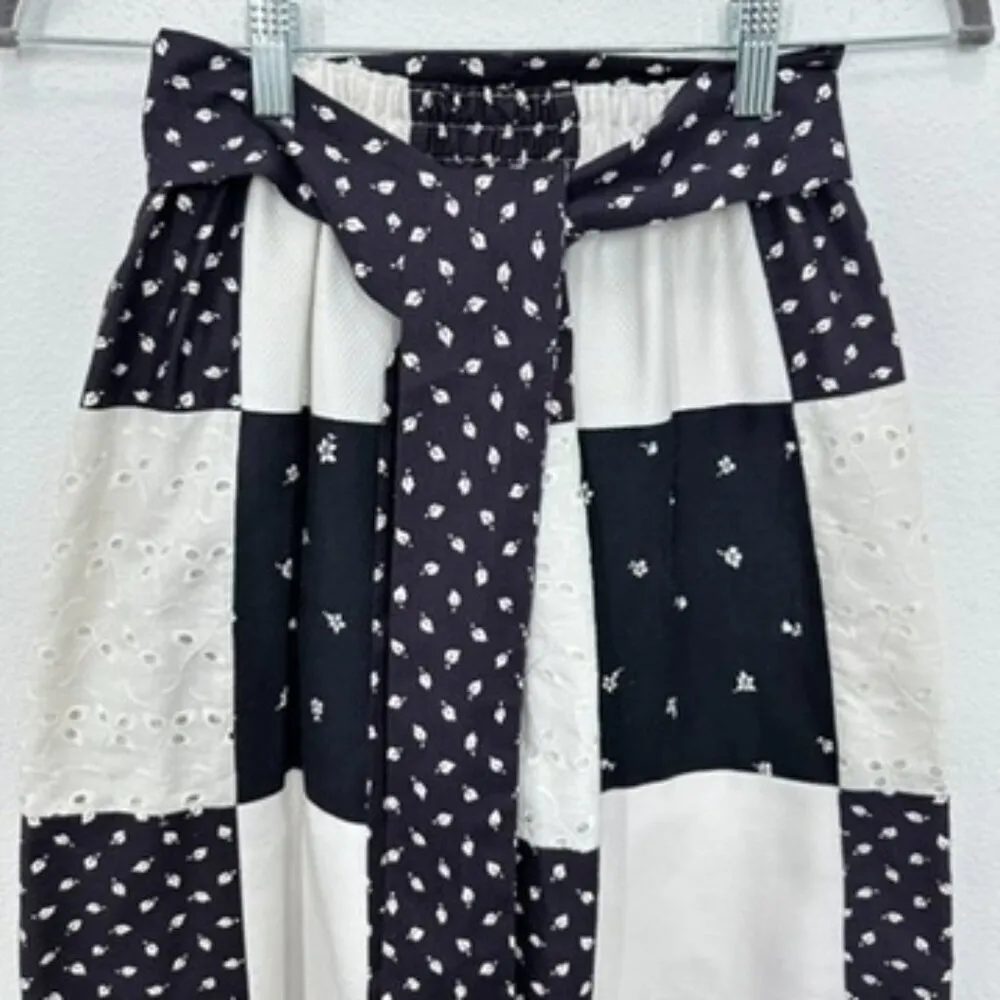 Vintage 70s Black and White‎ Checkered Hankerchief Elastic Waist Belted Size S/M - Image 2