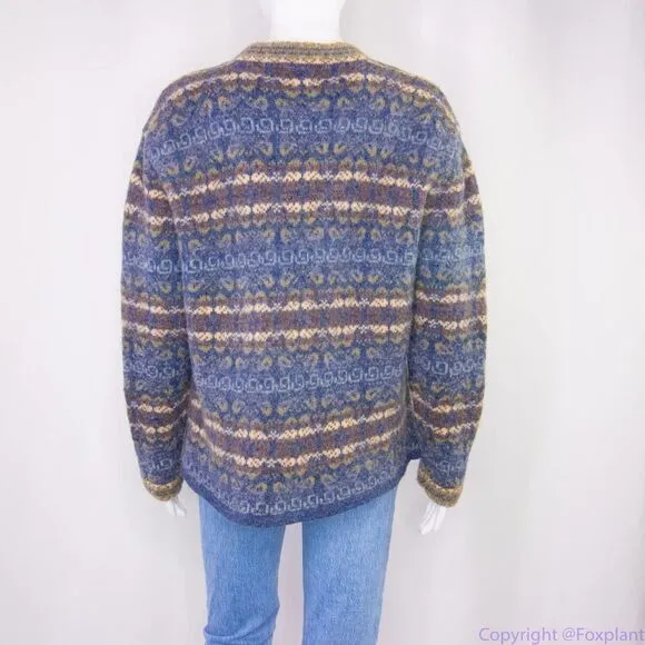 Cambridge Dry Goods vintage 100%‎ wool fair isle cardigan sweater, M Blue Size M - Image 11