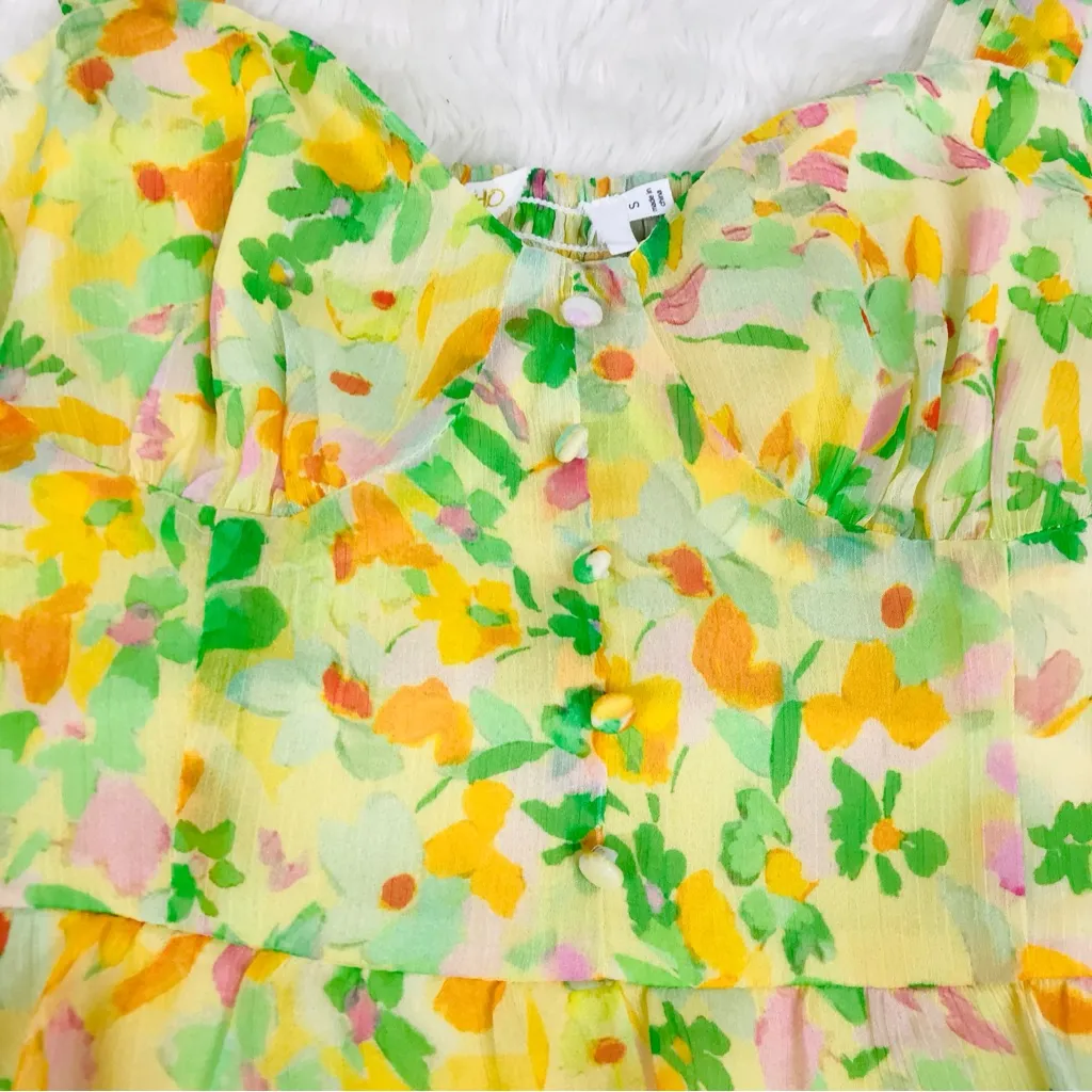 ASTR the Label Midsummer Floral Tiered Maxi Dress Yellow Green Chiffon Small New - Image 6