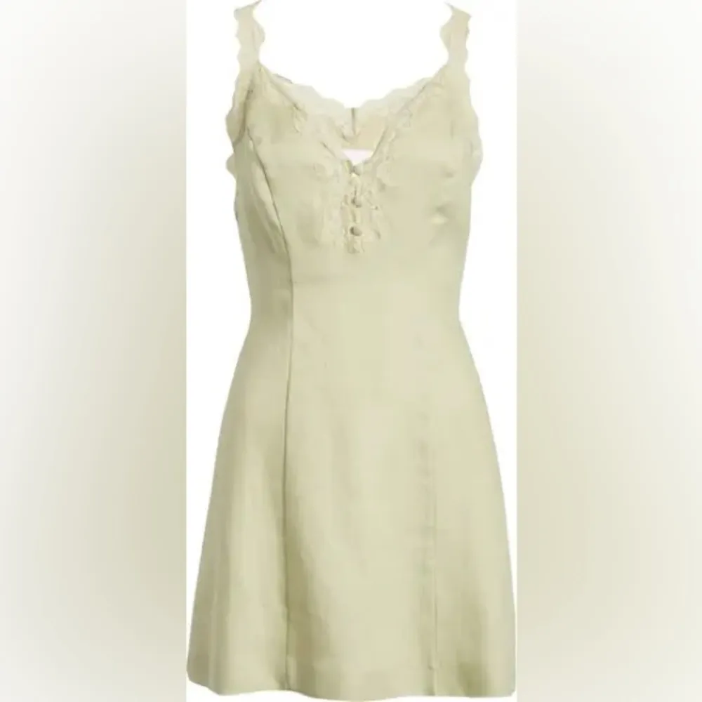REFORMATION Kaya Lace Linen Sleeveless Mini Dress in Dried Herbs 6 - Image 3