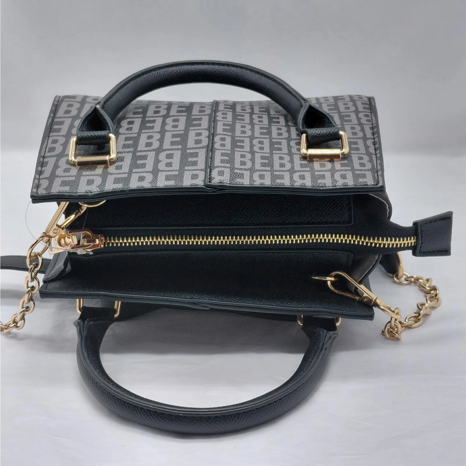 Bebe Women Black Logo Crossbody Satchel Handbag Purse Gold Chain Small Tote NWOT - Image 10