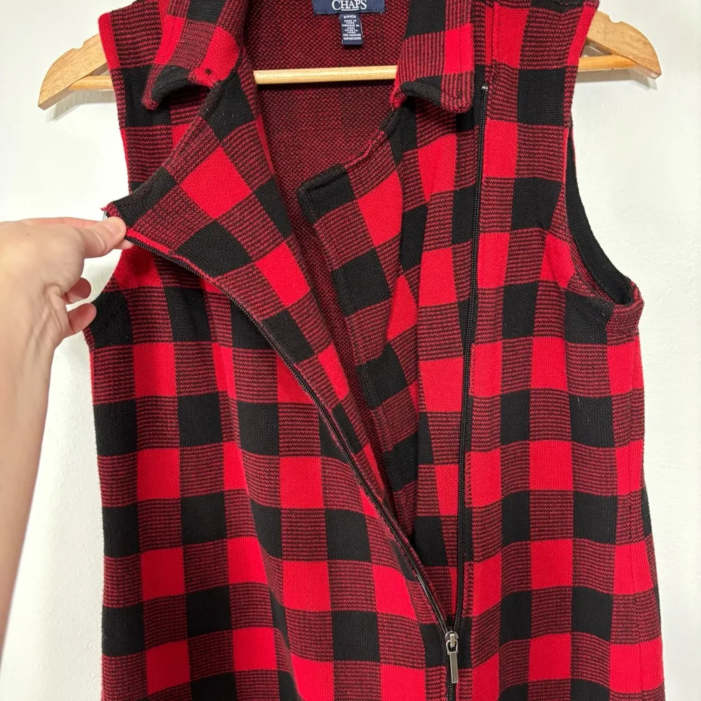 Chaps Winter Red/Black Buffalo Plaid Sweater Vest Size S - Image 2