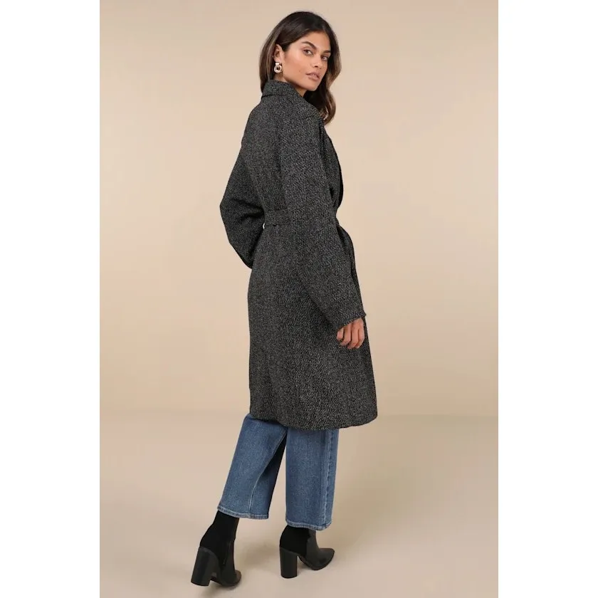 NWT Lulus Prepped Perfection Black White Tweed Trench Coat Size XL Quiet Luxury - Image 13