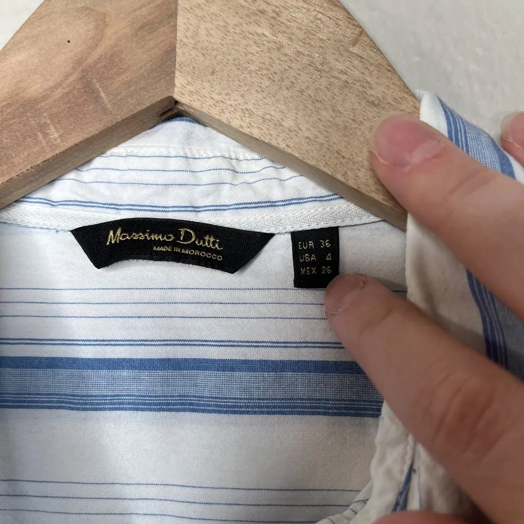 Massimo Dutti Womens Blue Striped Euro Summer Button-Down Shirt Size 4 - Image 4