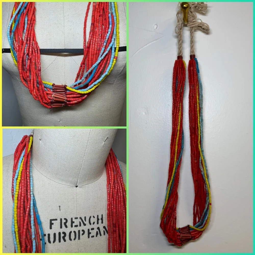 Vintage Fulani African trade beads necklace glass collectible Nigeria Red - Image 2
