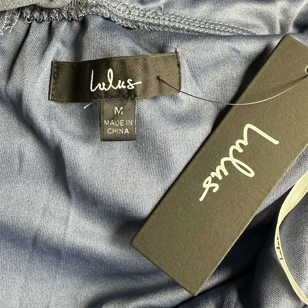 NWT Lulus Women's M In Love Forever Granite Blue Lace-Up High-Low Maxi Dress - Image 9