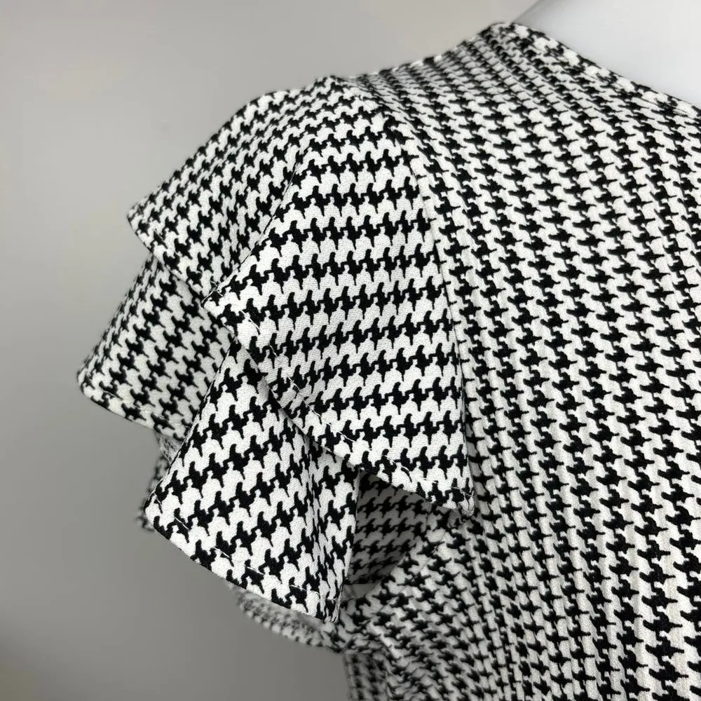 Adrianna Papell NWT Black Houndstooth Flutter Sleeve Crewneck Blouse Top Size XS - Image 8